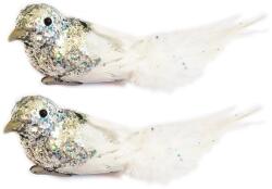 LAALU Madár ezüst csillámokkal 13 cm, 2 db (LAU-6171)