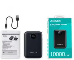ADATA C100 Powerbank 10000mAh Digitális kijelző fekete (PC10022-12BK)