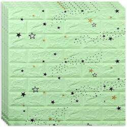 HOZRO 10 db HOZRO öntapadós 3D tapéta készlet, téglautánzat modell, 5, 39 négyzetméteres terület, modern dizájn, nagyon könnyen felszerelhető, Green Stars (TAPET55-10BUC)