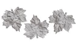 LAALU karácsonyi dekoráció - ezüst levelek, 8, 5 cm, 3 darab (LAU-6137)