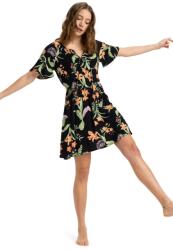 Roxy ROXY, A-vonalú virágmintás ruha, Zöld, Fekete, Narancssárga, S (ERJWD03869-KVJ3-S)