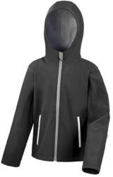 Result Gyerek Kabát Kapucnis Hosszú ujjú Result Kids TX Performance Hooded Softshell Jacket -XL (11-12), Fekete/Szürke