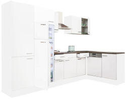 Leziter Yorki 340 sarok konyhabútor fehér korpusz, selyemfényű fehér fronttal polcos szekrénnyel és felülfagyasztós hűtős szekrénnyel (LS340FHFH-PSZ-FF) - leziteronline