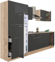 Leziter Yorki 300 konyhabútor sonoma tölgy korpusz, selyemfényű antracit fronttal felülfagyasztós hűtős szekrénnyel (L300STAN-FF) - leziteronline