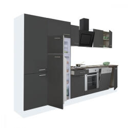 Leziter Yorki 340 konyhabútor fehér korpusz, selyemfényű antracit front alsó sütős elemmel polcos szekrénnyel és felülfagyasztós hűtős szekrénnyel (L340FHAN-SUT-PSZ-FF) - leziteronline