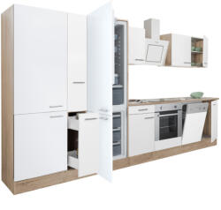 Leziter Yorki 370 konyhabútor sonoma tölgy korpusz, selyemfényű fehér front alsó sütős elemmel polcos szekrénnyel és alulfagyasztós hűtős szekrénnyel (L370STFH-SUT-PSZ-AF) - leziteronline