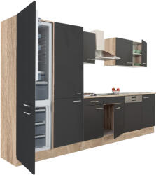 Leziter Yorki 340 konyhabútor sonoma tölgy korpusz, selyemfényű antracit fronttal polcos szekrénnyel és alulfagyasztós hűtős szekrénnyel (L340STAN-PSZ-AF) - leziteronline