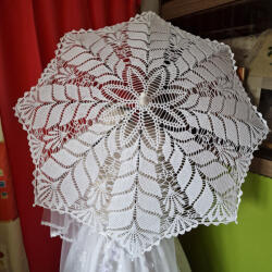  ESKÜVŐ ELE14 - Horgolt hófehér színű leveles mintás menyasszonyi csipke ernyő
