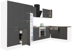 Leziter Yorki 370 sarok konyhabútor fehér korpusz, selyemfényű antracit front alsó sütős elemmel polcos szekrénnyel, felülfagyasztós hűtős szekrénnyel (LS370FHAN-SUT-PSZ-FF) - leziteronline