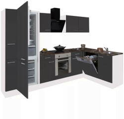 Leziter Yorki 310 sarok konyhabútor fehér korpusz, selyemfényű antracit front alsó sütős elemmel alulagyasztós hűtős szekrénnyel (LS310FHAN-SUT-AF) - leziteronline