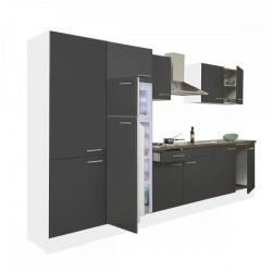 Leziter Yorki 330 konyhabútor fehér korpusz, selyemfényű antracit fronttal polcos szekrénnyel és felülfagyasztós hűtős szekrénnyel (L330FHAN-PSZ-FF) - leziteronline