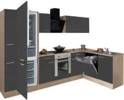 Leziter Yorki 310 sarok konyhabútor sonoma tölgy korpusz, selyemfényű antracit front alsó sütős elemmel alulagyasztós hűtős szekrénnyel (LS310STAN-SUT-AF) - leziteronline