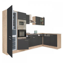 Leziter Yorki 340 sarok konyhabútor sonoma tölgy korpusz, selyemfényű antracit fronttal alulagyasztós hűtős szekrénnyel (LS340STAN-AF) - leziteronline