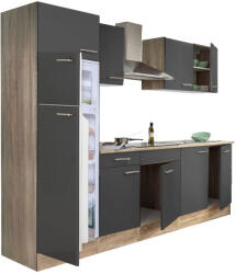 Leziter Yorki 270 konyhabútor sonoma tölgy korpusz, selyemfényű antracit fronttal felülfagyasztós hűtős szekrénnyel (L270STAN-FF) - leziteronline