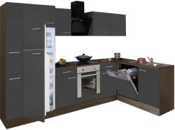 Leziter Yorki 310sarok konyhabútor yorki tölgy korpusz, selyemfényű antracit front alsó sütős elemmel felülfagyasztós hűtős szekrénnyel (LS310YAN-SUT-FF) - leziteronline