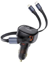 Baseus ENJOYMENT autós töltő Type-C aljzat (60W, PD gyorstöltő + lapos Type-C - lightning kábel) FEKETE