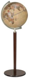 Zoffoli Földgömb VASCO DE GAMA antik sárgabarack angol nyelvű álló, barna fatalpas fém meridiánnal Ø 40 cm (GZ920-09)