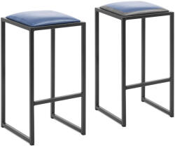 Loft fém bárszék fekete és kék kárpitozással - 2 db