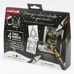 uni Chalk PWE-5M karácsonyi 4 db-os elegáns színek folyékony kréta készlet (fehér, fekete, arany, ezüst) 2UPWE5M4DBELEGANS4 (2UPWE5M4DBELEGANS4)