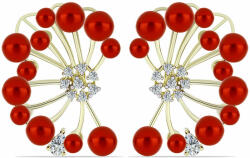  Arannyal Bevont Ezüst Fülbevaló Vörös Édesvízi Kagylógyönggyel és Fehér Topázzal, Y60222