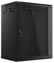 Lanberg 19 fali rack szekrény 15U/600X450 üvegajtó, lapraszerelt, fekete V2 (WF01-6415-10B)
