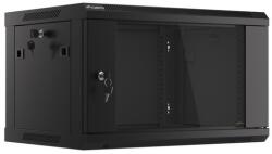 Lanberg 19 fali rack szekrény 6U/600X450 üvegajtó, lapraszerelt, fekete V2 (WF01-6406-10B)