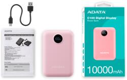ADATA Power Bank 10000mAh C100 Rózsaszín, Digitális kijelző PC10022-12PK (PC10022-12PK) - pcx