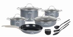 Zilner Set de vase de gătit cu ustensile ZILNER ZL-8137, 14 piese, Inducție, Aluminiu turnat, Bază multistrat, Strat antiaderent, Gri