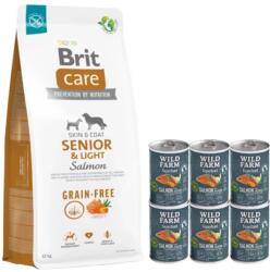 Brit BRIT CARE Dog Grain-free Senior & Light lazac 12kg + Wild Farm Superfood lazac 6x400g gabonamentes kutyatáp