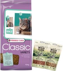 Versele-Laga Versele-Laga Classic Cat Variety 10kg + WILD FARM 2x50g macska jutalomfalat