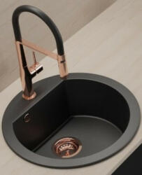 Laveo DAFNE egykör matt fekete mosogató csaplyukkal, helytakarékos szifonnal (SRD_780B) - watermarkt