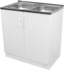  Komplett mosogató szekrény 80x50, nyílóajtós, 2med. tál, fehér front (442128)