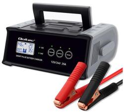 Qoltec Intelligens mikroprocesszoros töltő 12V 24V 25A | Egyenirányító javító funkcióval AGM GEL SLA akkumulátorhoz | LCD (QC-52514)