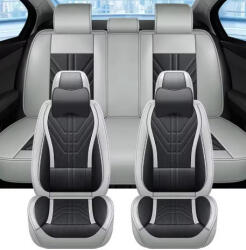  13 részes prémium műbőr üléshuzat szett nyakpárnákkal - légzsákos - osztható - fekete/sötétszürke