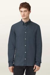 AllSaints pamut ing HAWTHORNE LS SHIRT galléros, fekete, slim, M150SB - kék M