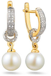 Heratis Forever Briliáns fülbevaló természetes kaliforniai gyönggyel, 14 karátos arany kombináció IZBR1501