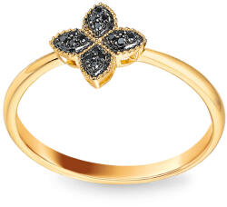 Heratis Forever Négylevelű lóhere gyűrű fekete gyémántokkal, 14K sárga arany IZBR1490BP