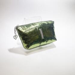 Amnisu metál zöld egy cipzáras egyenes köves bőr kulcstartó e7008