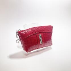 Amnisu piros lakk krokkómintás egy cipzáras egyenes köves bőr kulcstartó e5008