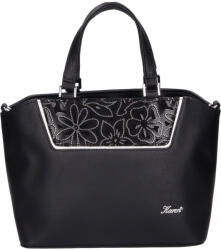 Karen 2476 fekete ezüst virág rostbőr női kézitáska