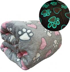  Sötétben világító mancs mintás wellsoft pléd, 200 x 230 cm, szürke