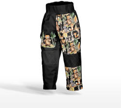 Takoy Panel szabásmintával 140 softshell nadrágra erdei állatok kalandjai fekete