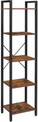 VASAGLE Könyvespolc, 5 szintes tároló állvány acél kerettel 40x30x146 cm, rusztikus barna és fekete (LLS100B01) - bontour