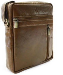 ARWEL Tmavo hnedý pánsky kožený zipsový crossbag