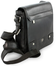 ARWEL Malý čierny pánsky kožený crossbag s poklopom