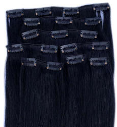 HairExtensionShop Csatos Emberi Póthaj Koromfekete Színben 40cm (Szín #1) (RC401)