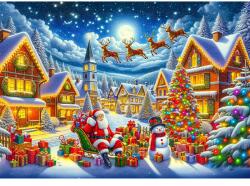 Wooden City Mikulás vidám utazása fa puzzle (NB 0802-XL)