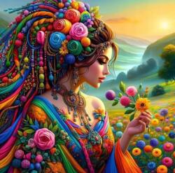 NORIMPEX - Puzzle Tablou Diamant: Fată într-un potop de culori 30x40cm - 1 - 39 piese