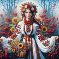 NORIMPEX - Puzzle Tablou Diamant: Fată slavă cu flori 30x40cm - 1 - 39 piese