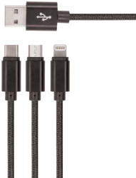 Setty KN3W1-01 USB-A - Type-C/Lightning/micro USB kábel 2A 1m - fekete